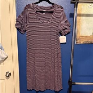 Isabel Maternity Women's Striped Dress - Dark Blue and Pink